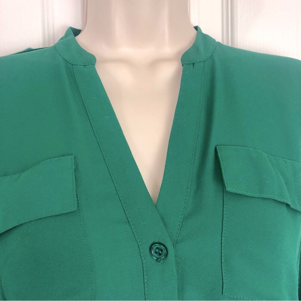 INC International Concepts Mixed Media Kelly Green Button Front Blouse - Picture 7 of 16